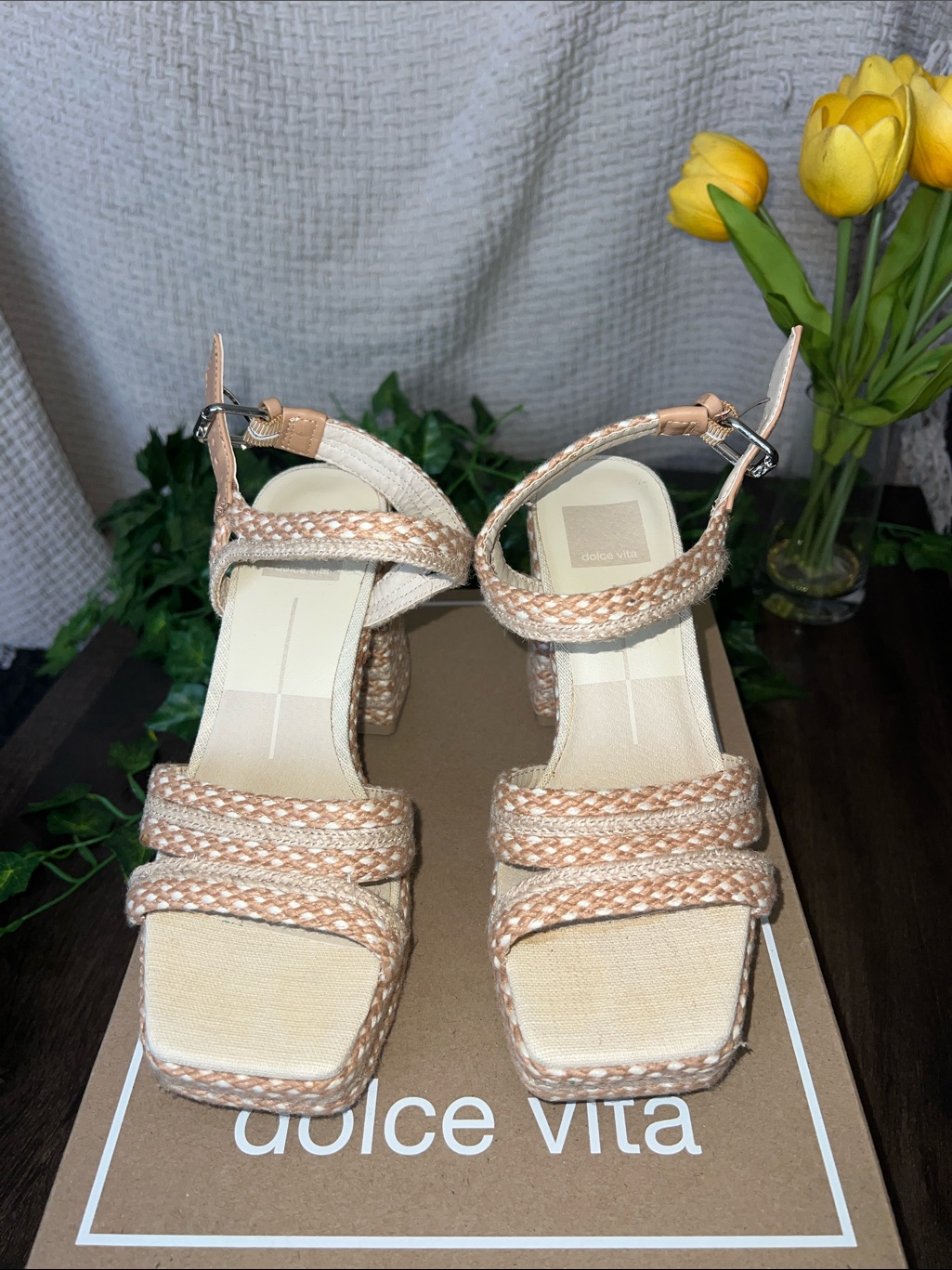 Dolce Vita Braided Tan Block Heel Sandals